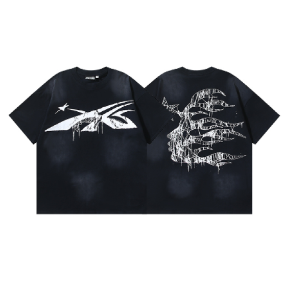 Hellstar Washed Retro Trendy Print Short-Sleeve T-Shirt